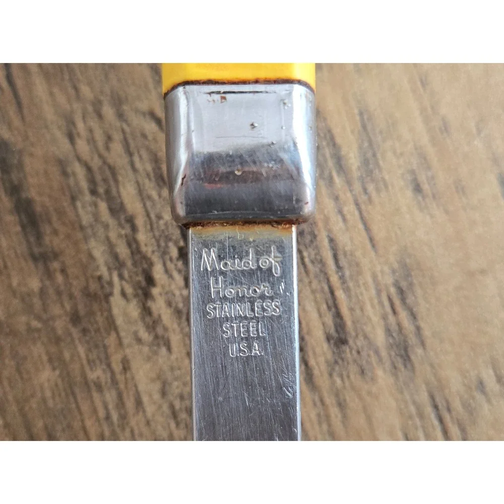 Maid of Honor Stainless Steel Serving Spoon Yellow Handle Vintage USA 11.5 Inch